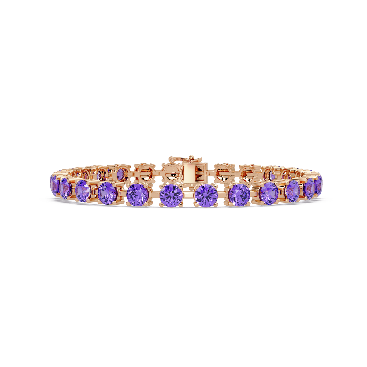 Classic round amethyst purple colorstone tennis bracelet in rose gold