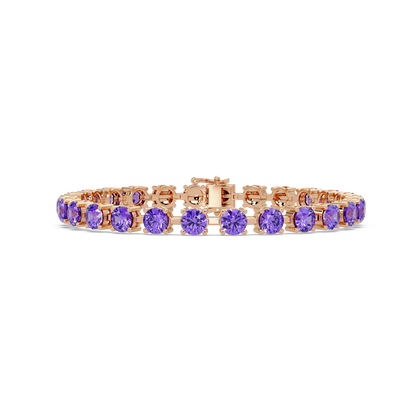 Classic round amethyst purple colorstone tennis bracelet in rose gold