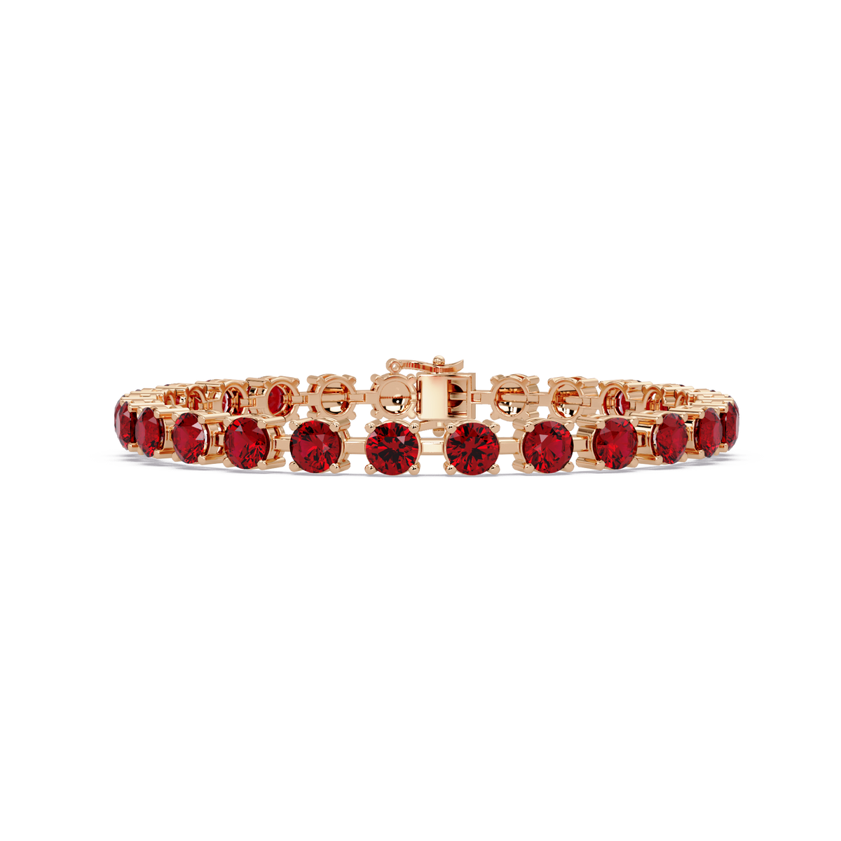 Classic round ruby red colorstone tennis bracelet in rose gold