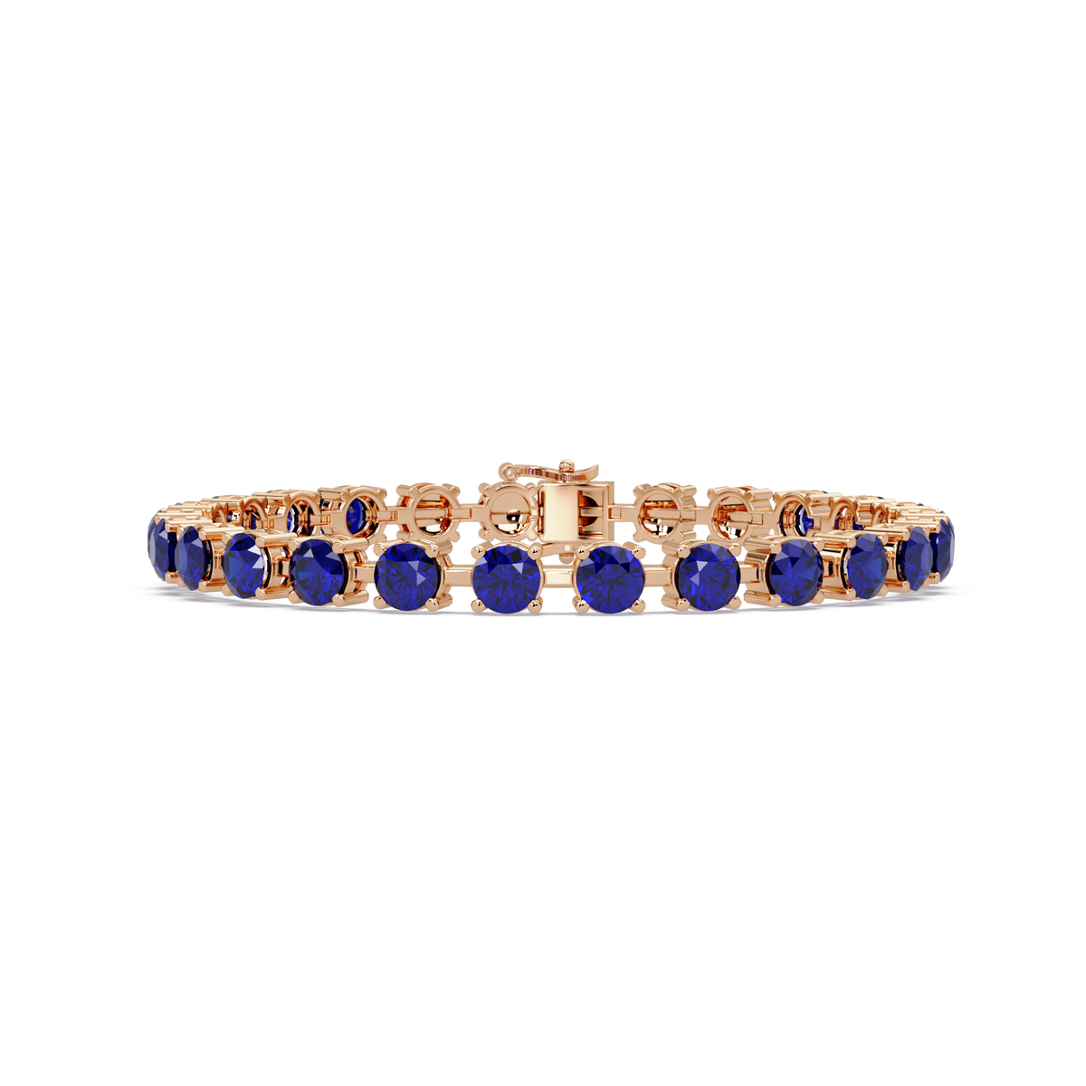 Classic round sapphire blue colorstone tennis bracelet in rose gold