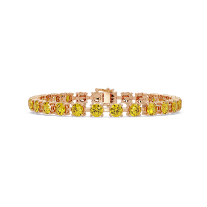 Classic round citrine yellow colorstone tennis bracelet in rose gold