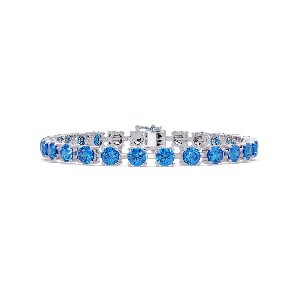 Classic round aquamarine blue colorstone tennis bracelet in white gold