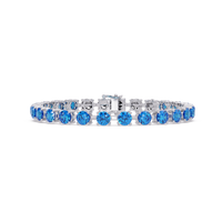 Classic round aquamarine blue colorstone tennis bracelet in white gold