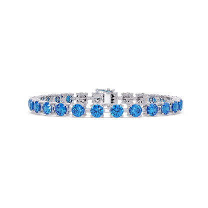 Classic round aquamarine blue colorstone tennis bracelet in white gold
