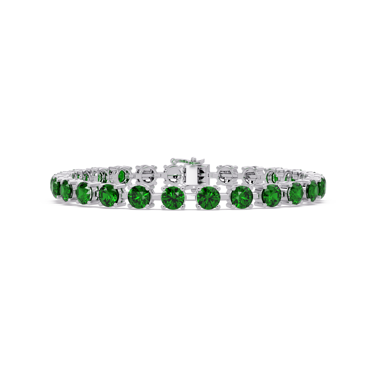 Classic round emerald green colorstone tennis bracelet in white gold