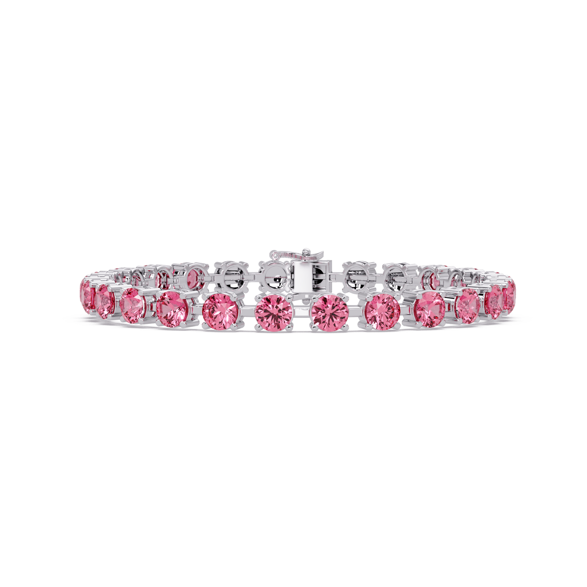Classic round tourmaline pink colorstone tennis bracelet in white gold