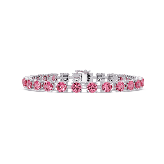 Classic round tourmaline pink colorstone tennis bracelet in white gold