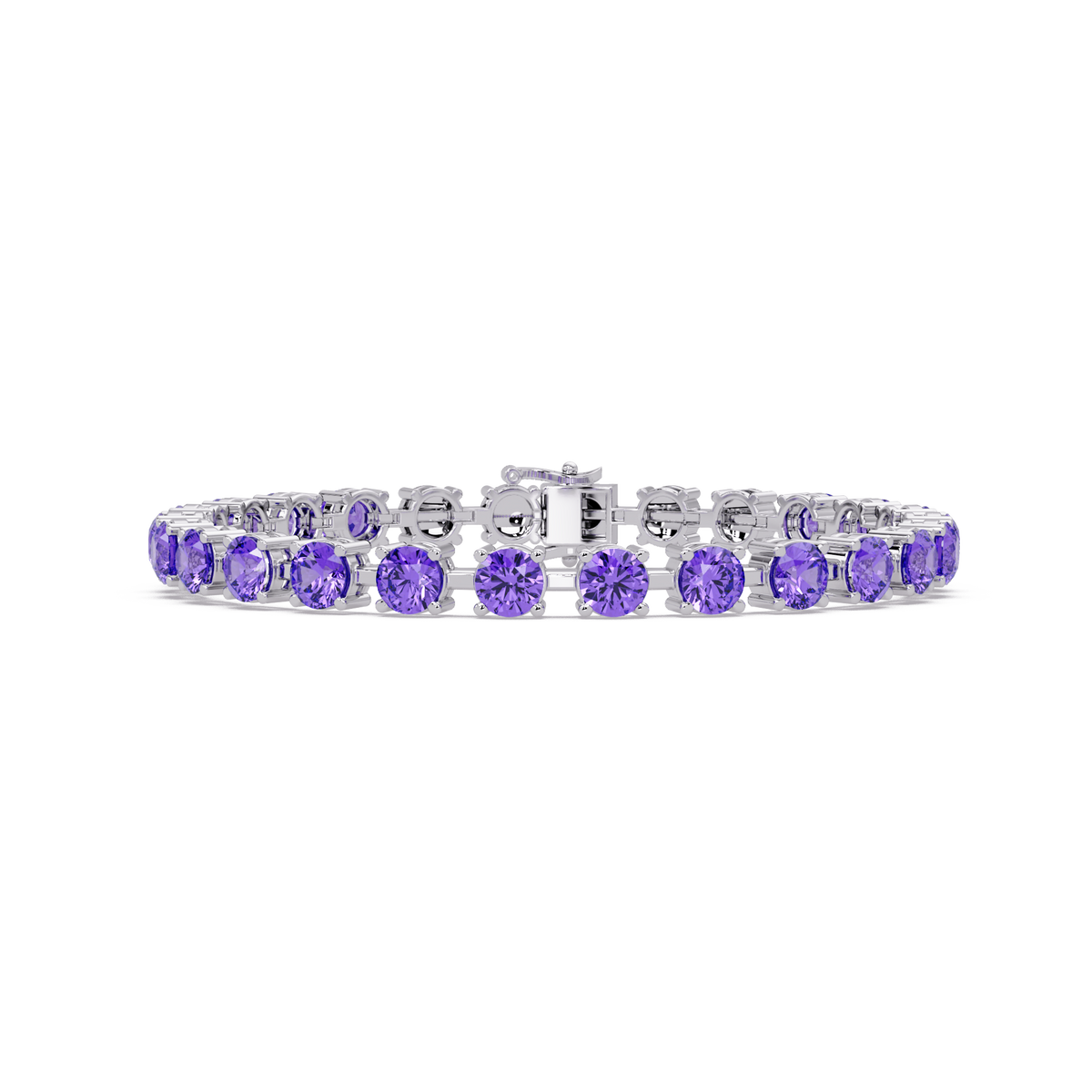 Classic round amethyst purple colorstone tennis bracelet in white gold