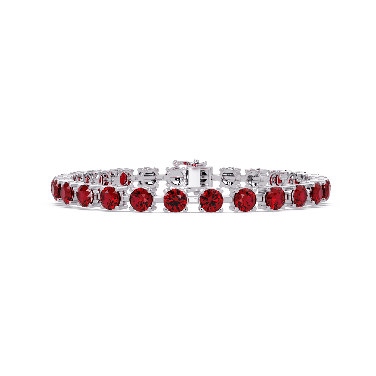 Classic round ruby red colorstone tennis bracelet in white gold