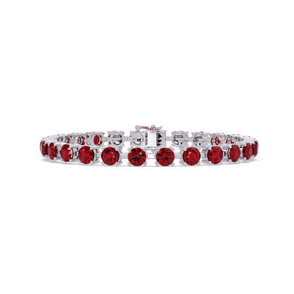 Classic round ruby red colorstone tennis bracelet in white gold