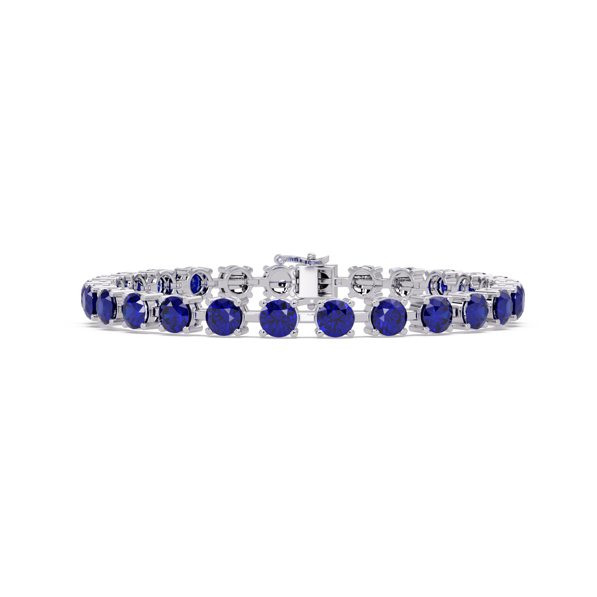 Classic round sapphire blue colorstone tennis bracelet in white gold