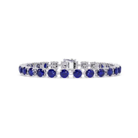 Classic round sapphire blue colorstone tennis bracelet in white gold