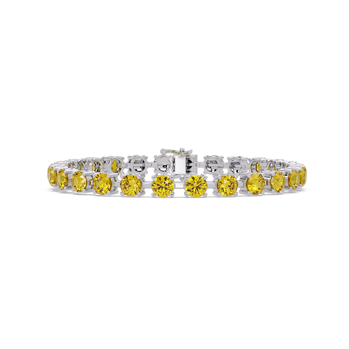 Classic round citrine yellow colorstone tennis bracelet in white gold