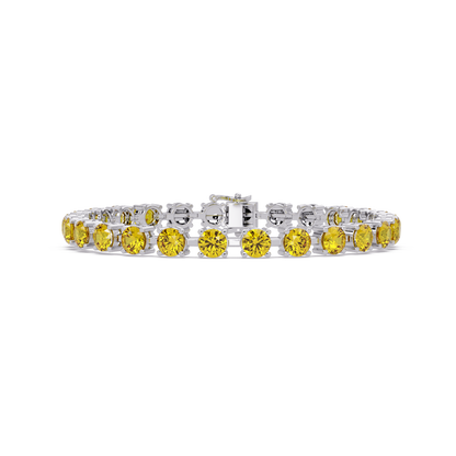 Classic round citrine yellow colorstone tennis bracelet in white gold