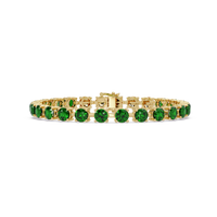 Classic round emerald green colorstone tennis bracelet in yellow gold