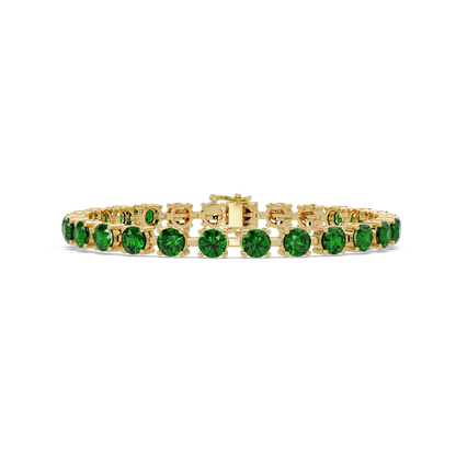 Classic round emerald green colorstone tennis bracelet in yellow gold