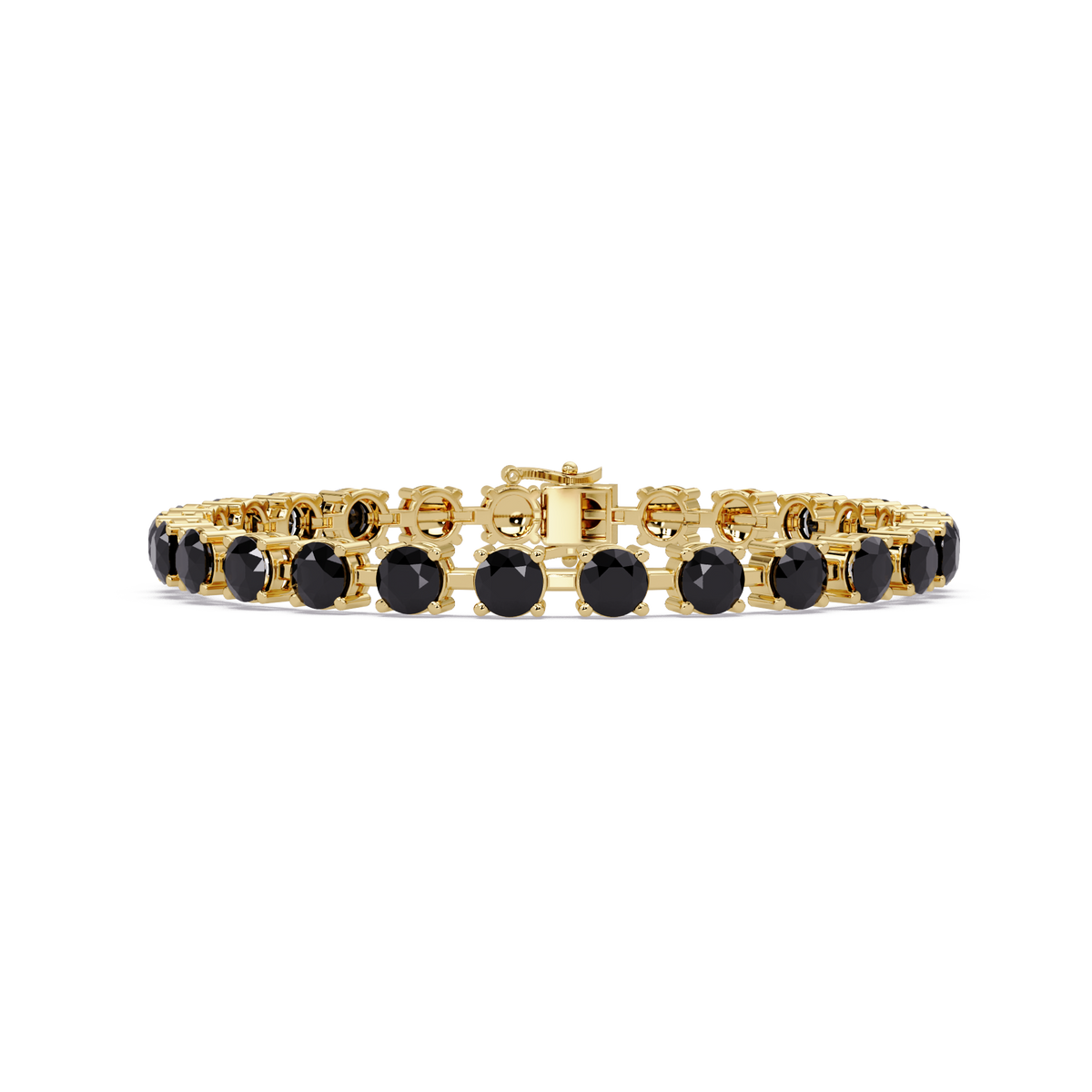Classic round onyx colorstone tennis bracelet in yellow gold