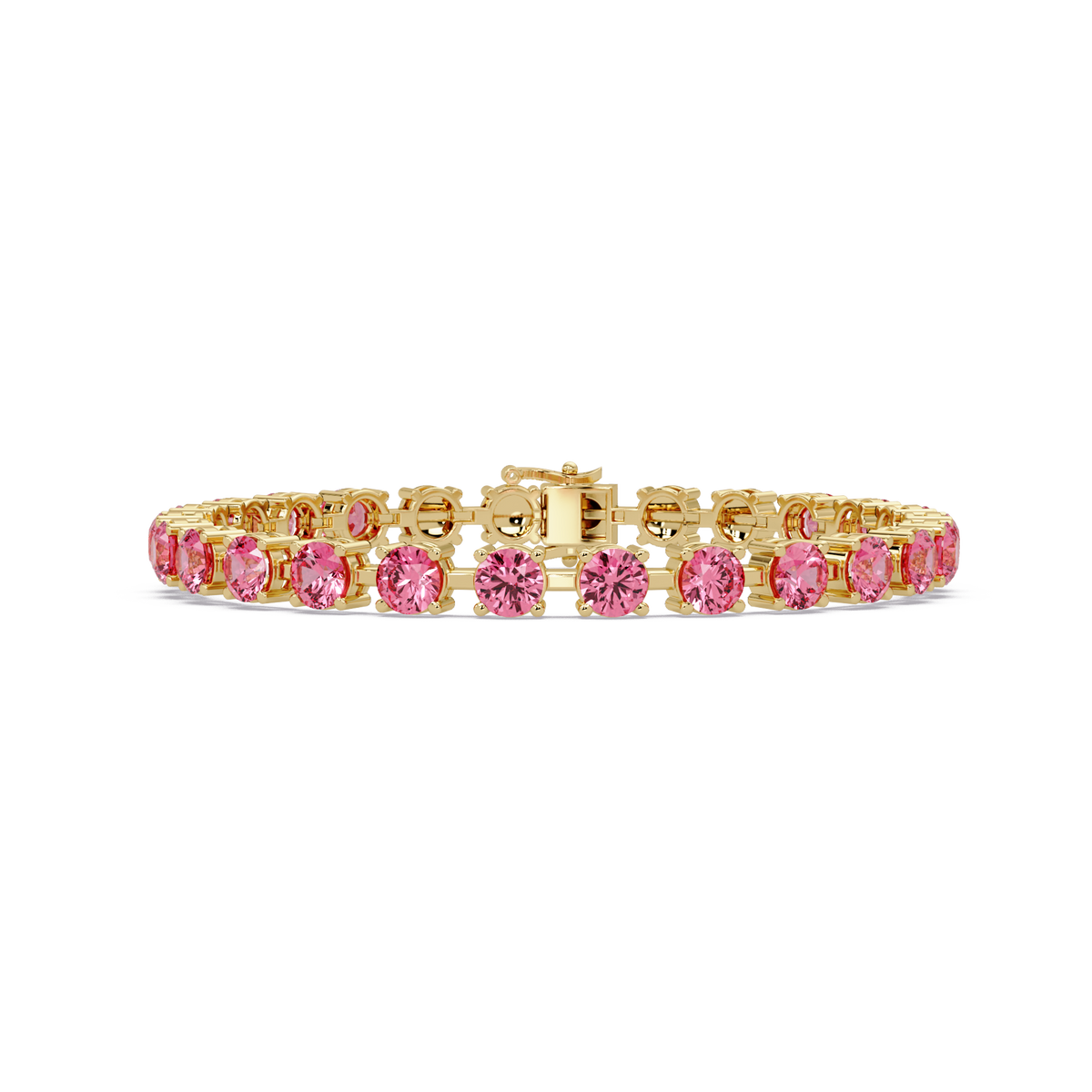 Classic round tourmaline pink colorstone tennis bracelet in yellow gold