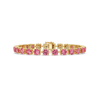 Classic round tourmaline pink colorstone tennis bracelet in yellow gold