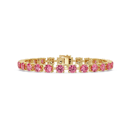 Classic round tourmaline pink colorstone tennis bracelet in yellow gold