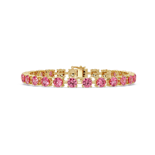 Classic round tourmaline pink colorstone tennis bracelet in yellow gold