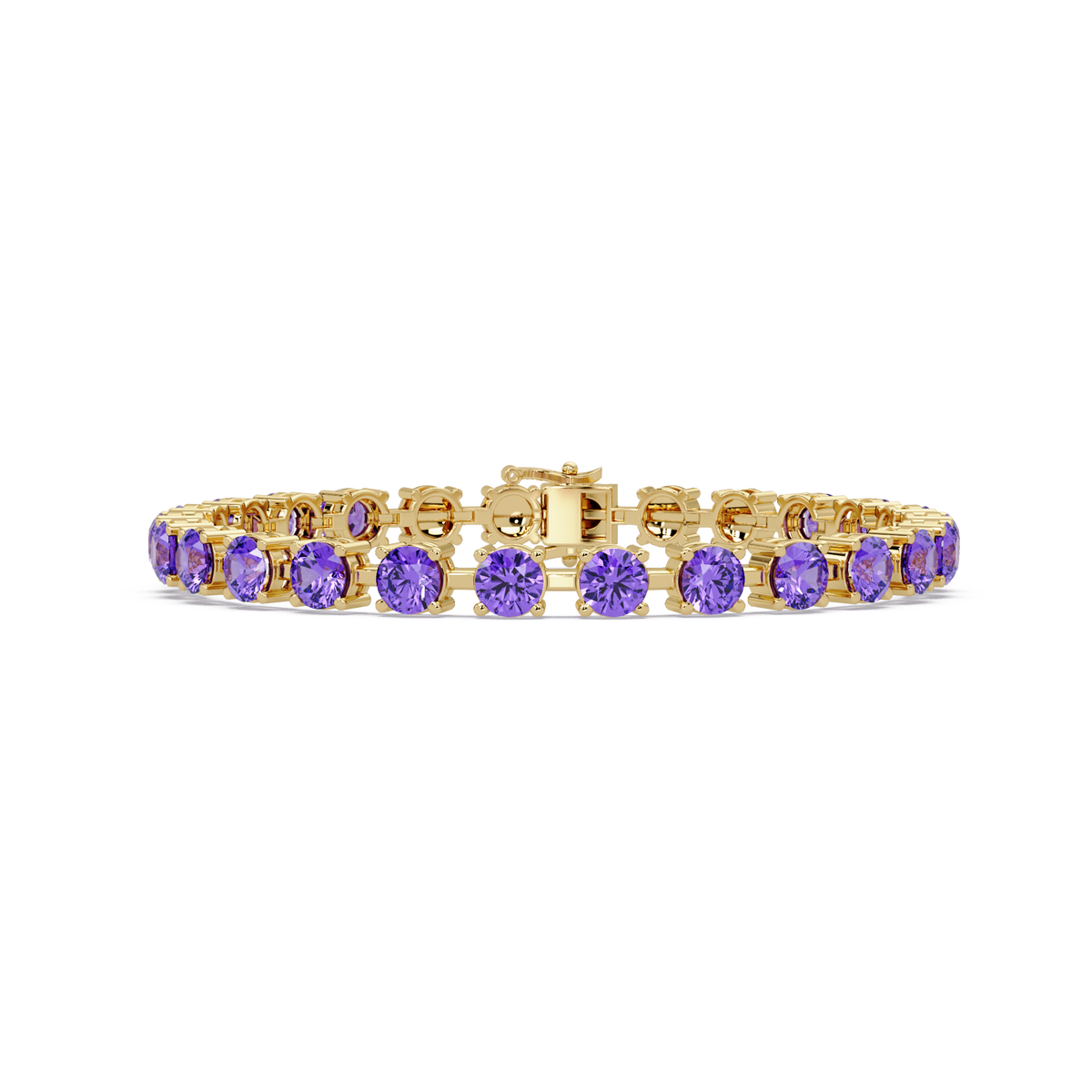 Classic round amethyst purple colorstone tennis bracelet in yellow gold
