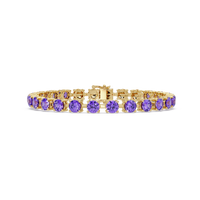 Classic round amethyst purple colorstone tennis bracelet in yellow gold