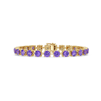 Classic round amethyst purple colorstone tennis bracelet in yellow gold