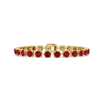 Classic round ruby red colorstone tennis bracelet in yellow gold