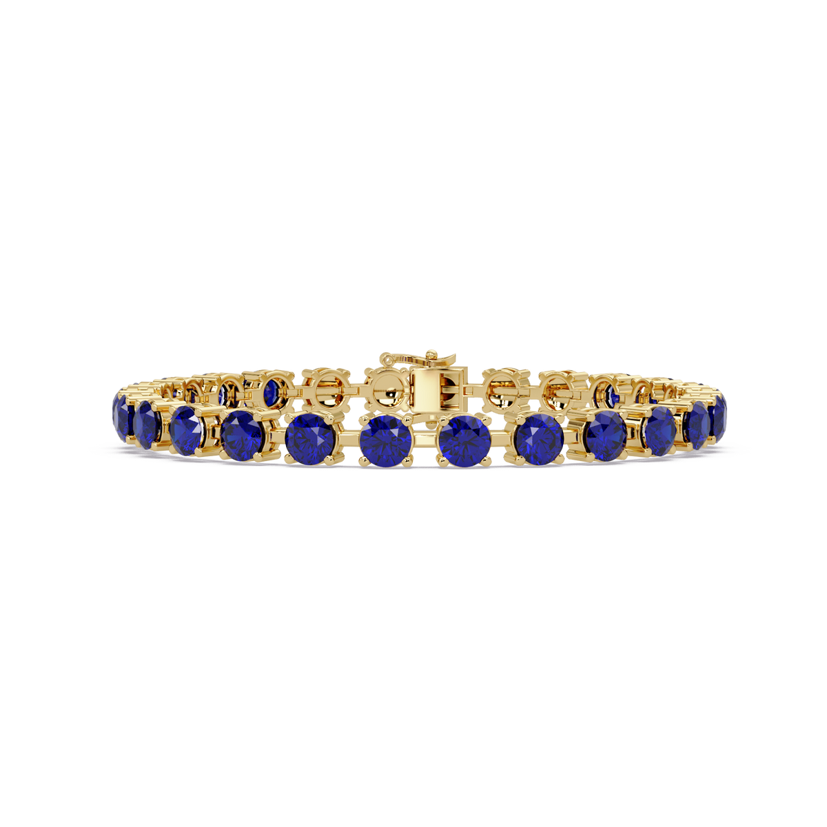 Classic round sapphire blue colorstone tennis bracelet in yellow gold