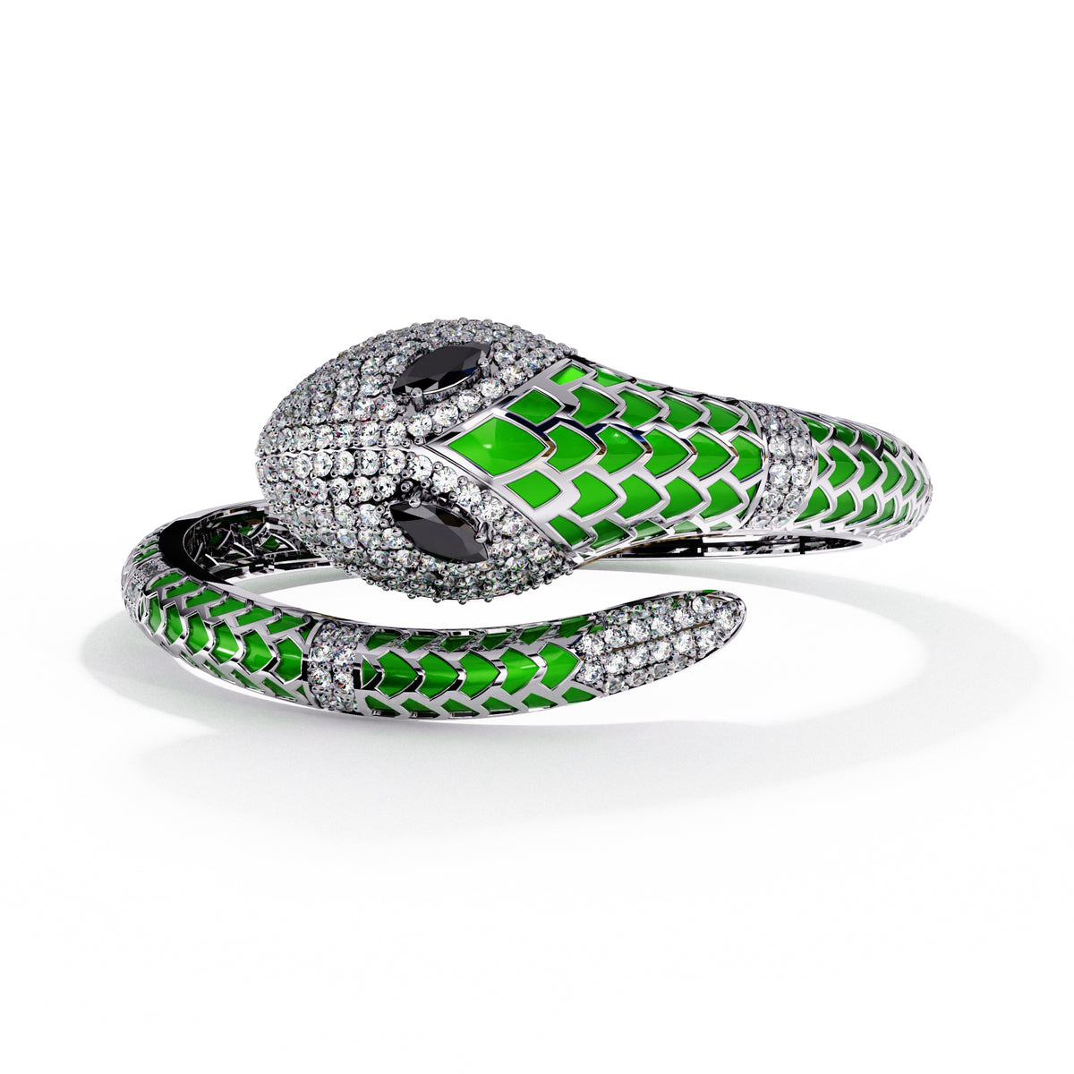 Green enamel serpent colorstone wrap bangle angled view