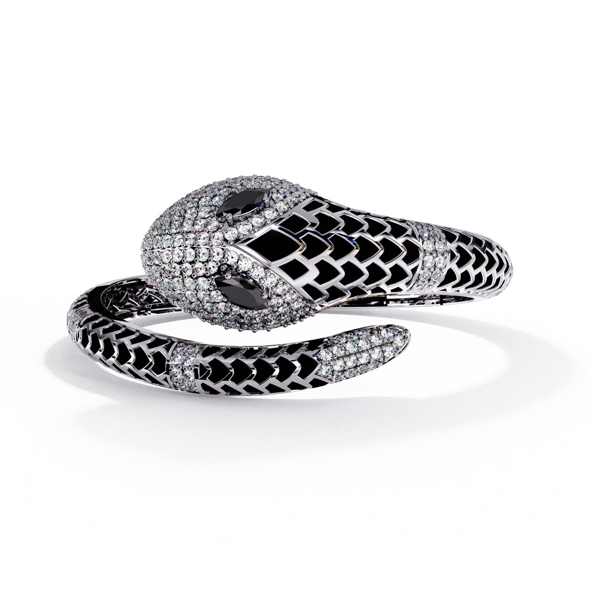 Onyx black enamel serpent colorstone wrap bangle front view