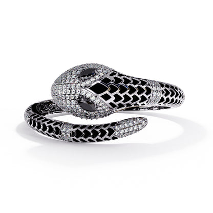 Onyx black enamel serpent colorstone wrap bangle front view