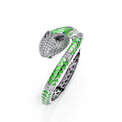 Green enamel serpent colorstone wrap bangle side view