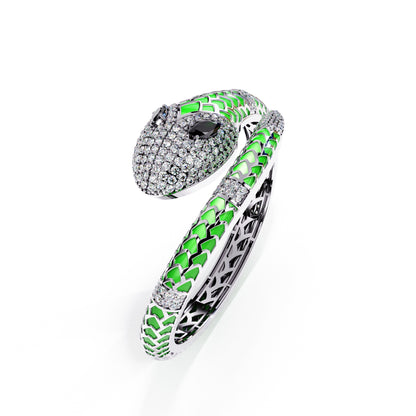 Green enamel serpent colorstone wrap bangle alternate side view