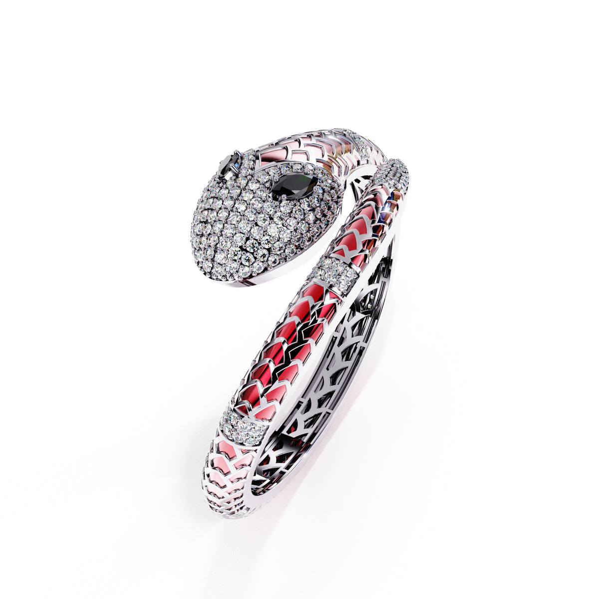 Ruby red enamel serpent colorstone wrap bangle side view