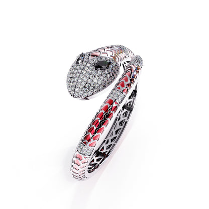 Ruby red enamel serpent colorstone wrap bangle side view