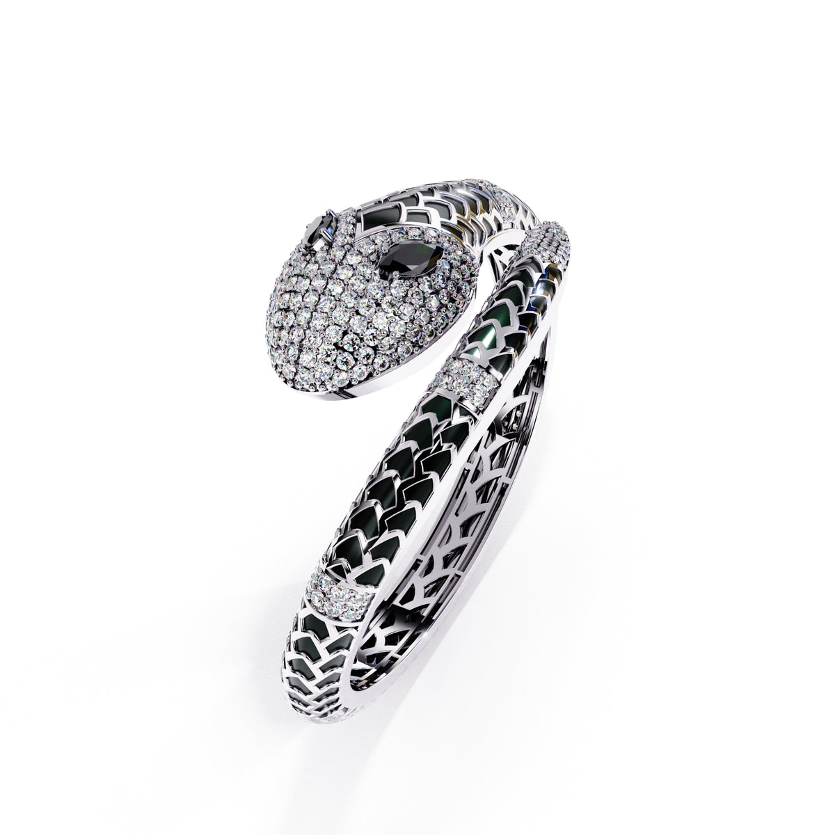 Onyx black enamel serpent colorstone wrap bangle side view
