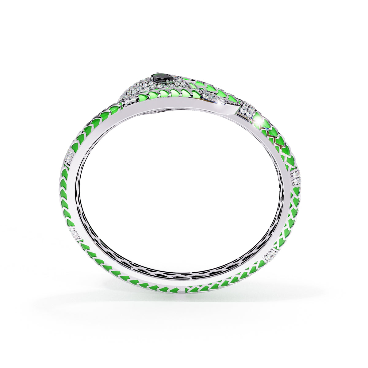 Green enamel serpent colorstone wrap bangle top view
