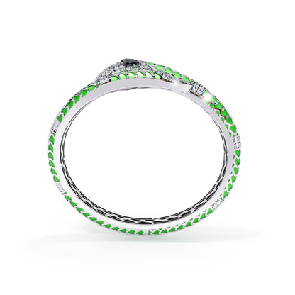 Green enamel serpent colorstone wrap bangle top view