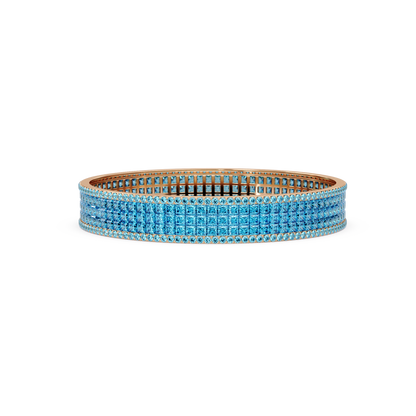 Princess-cut aquamarine blue colorstone multi-row bangle in rose gold