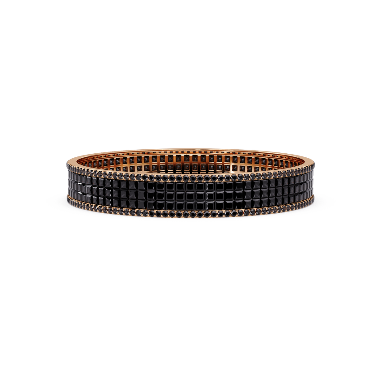 Princess-cut onyx colorstone multi-row bangle in rose gold
