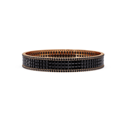 Princess-cut onyx colorstone multi-row bangle in rose gold