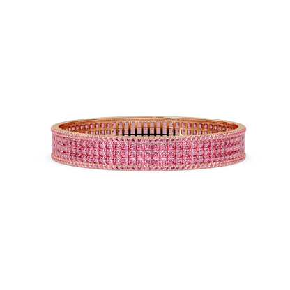 Princess-cut tourmaline pink colorstone multi-row bangle in rose gold