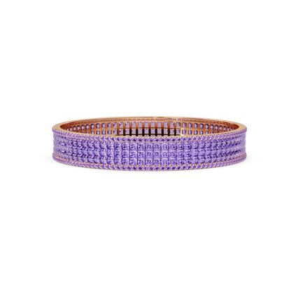 Princess-cut amethyst purple colorstone multi-row bangle in rose gold