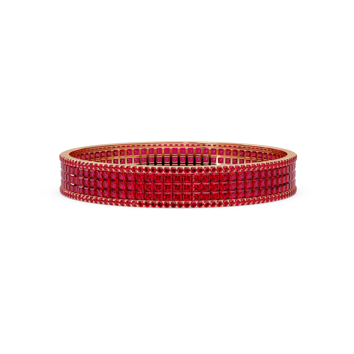 Princess-cut ruby red colorstone multi-row bangle in rose gold