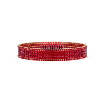 Princess-cut ruby red colorstone multi-row bangle in rose gold