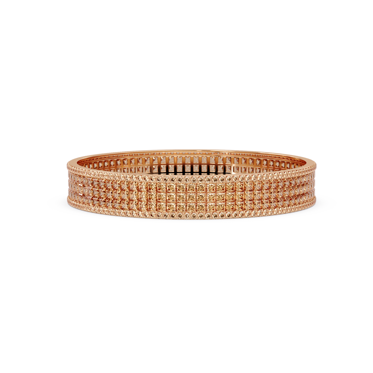 Princess-cut champagne topaz colorstone multi-row bangle in rose gold