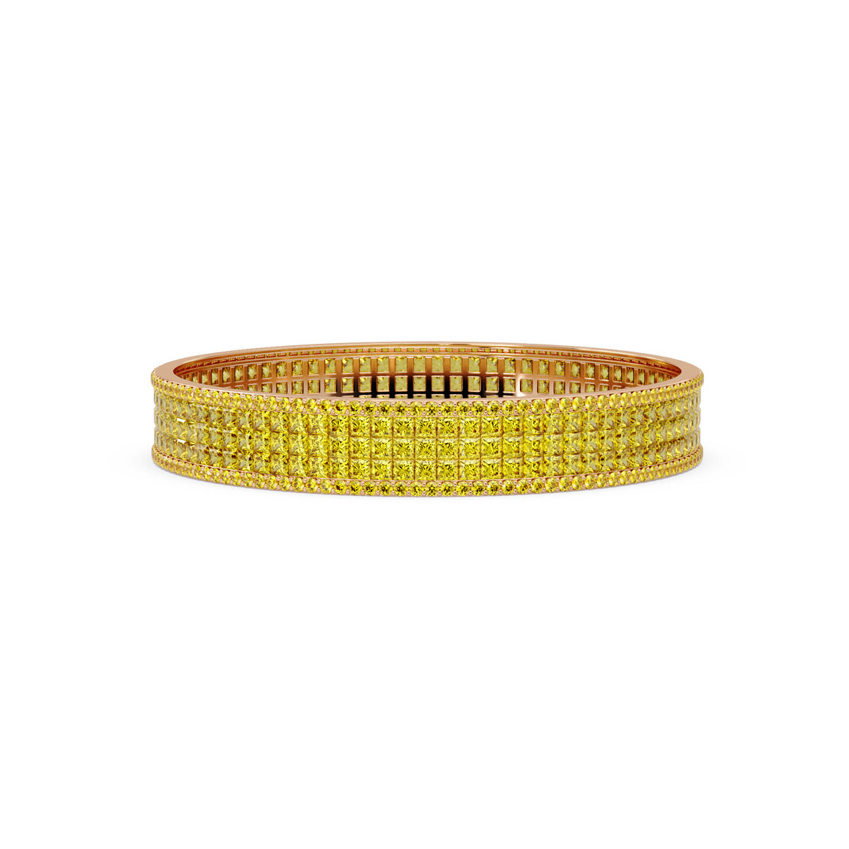 Princess-cut citrine yellow colorstone multi-row bangle in rose gold