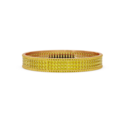 Princess-cut citrine yellow colorstone multi-row bangle in rose gold